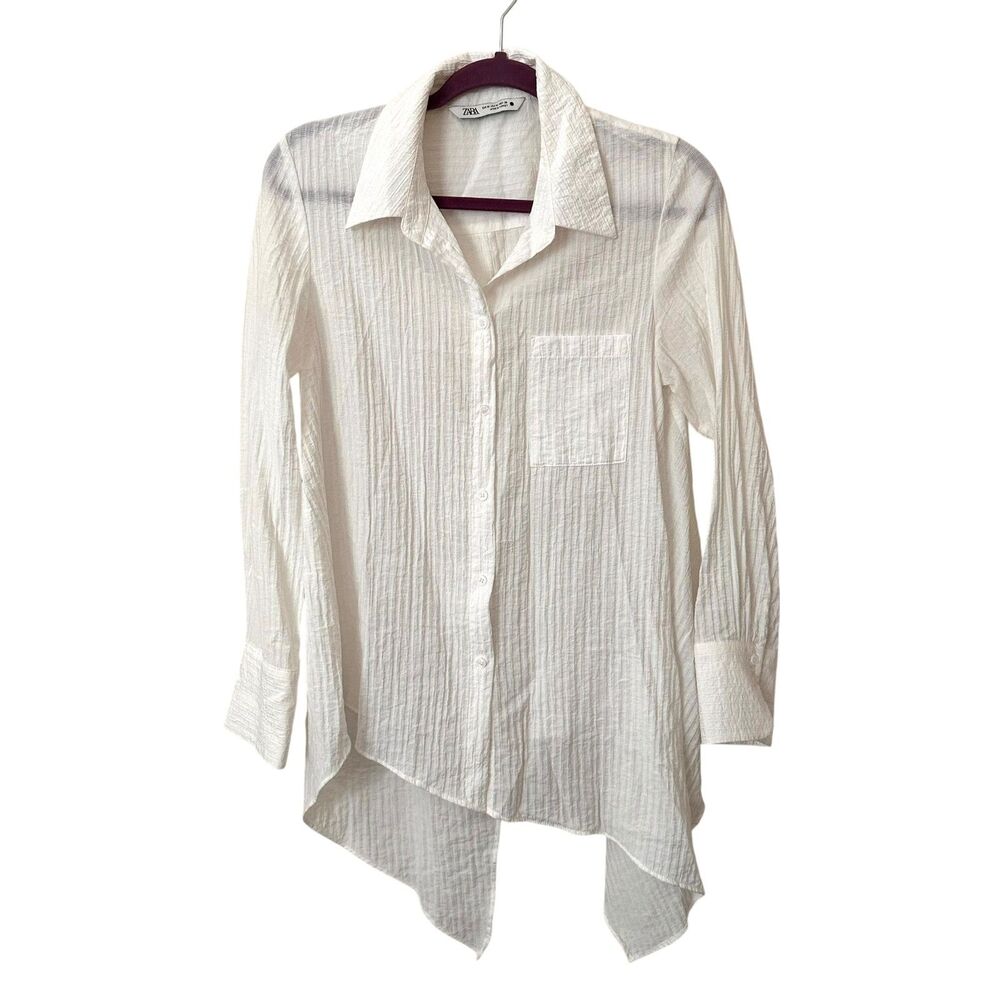 ZARA Draped Button‎ Down Oversized Blouse White Medium